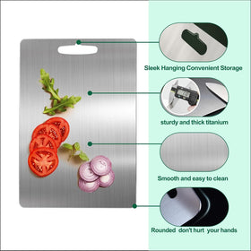 Beikity titanium cutting board ergonomic handles for stable grip.