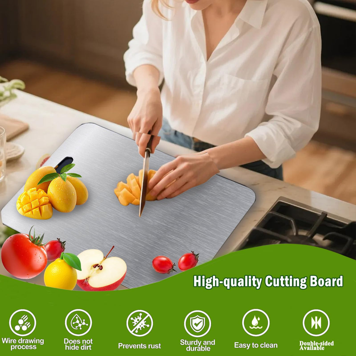 Beikity titanium cutting board size M 14x10 inches for versatile use.