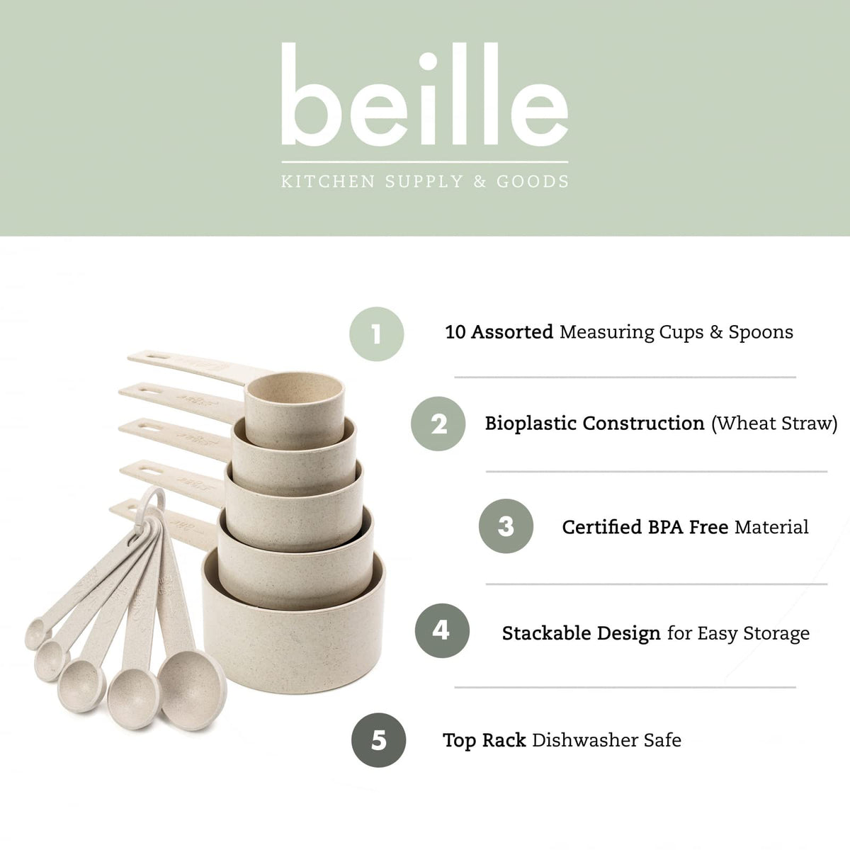 Beille cream wheat straw 1-cup measuring cup emphasizes sustainable, BPA-free material