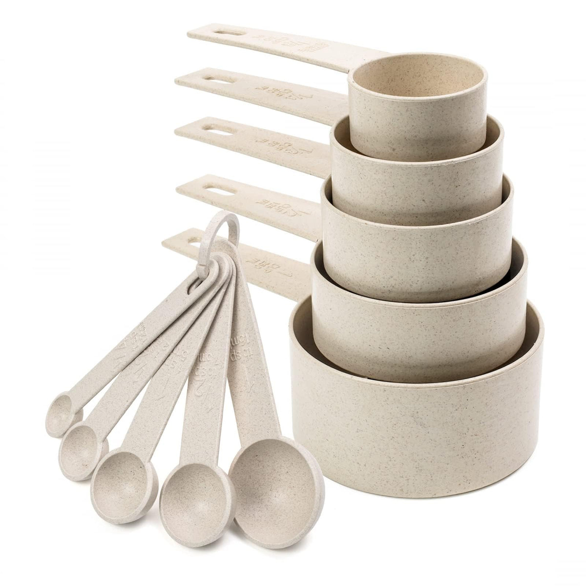 Beille cream wheat straw measuring set front view highlighting stackable design