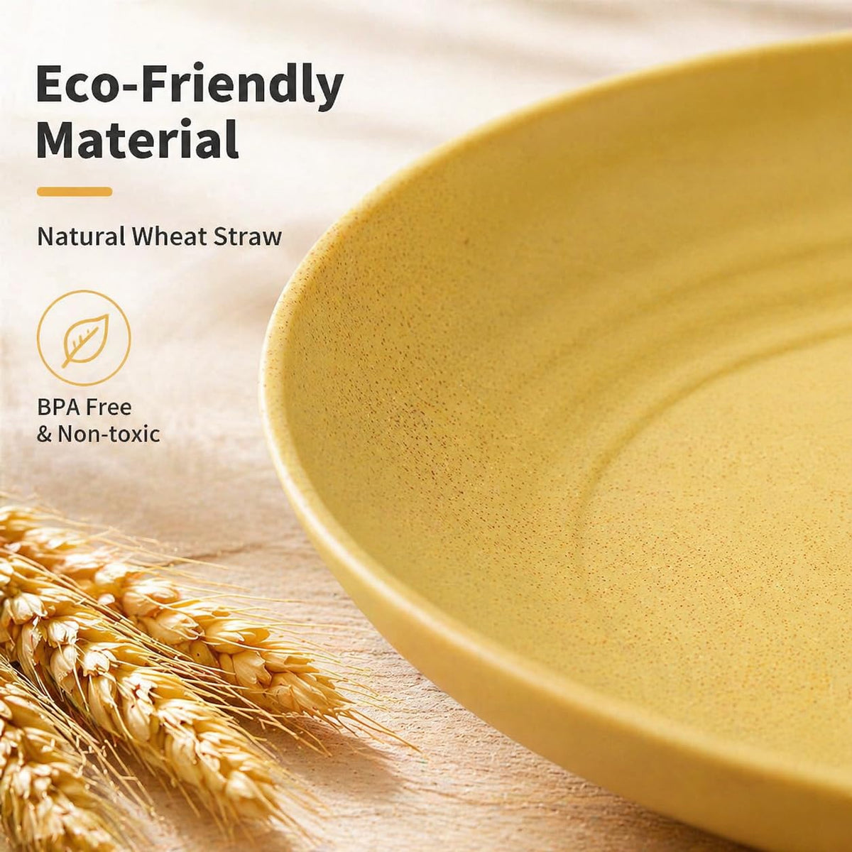 BEIUTAO 9-inch yellow wheat straw plate, thick edge for long-lasting durability.