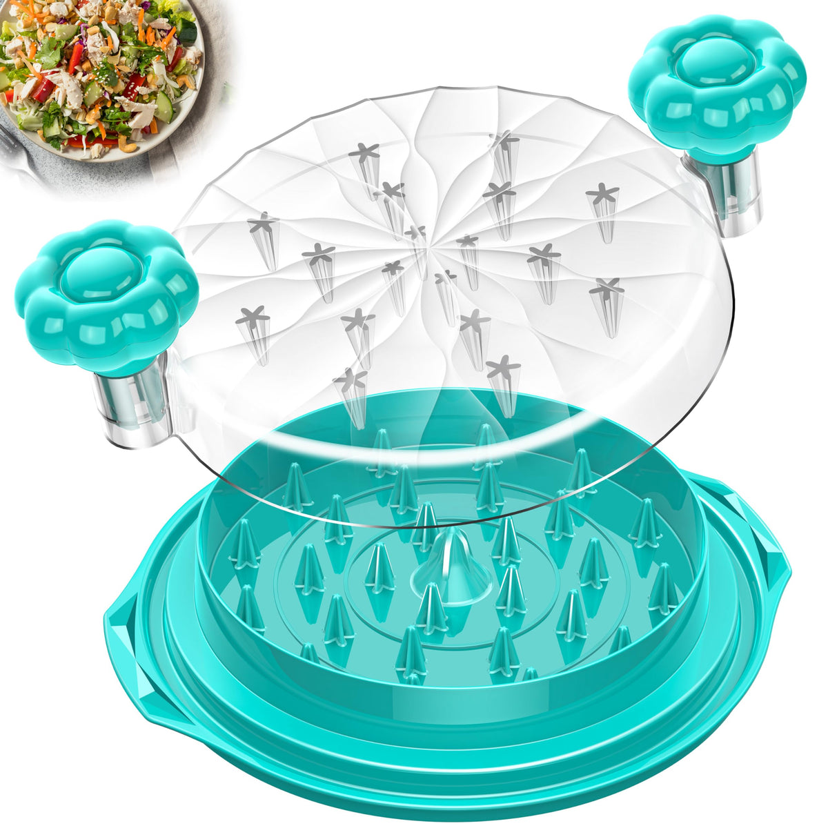 Beiyunee chicken shredder twist large with lid view shows shredding progress for perfect texture