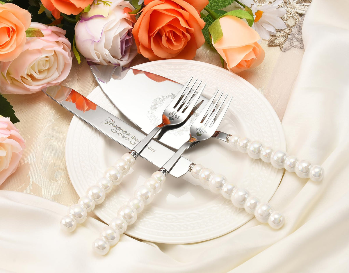 BEKESIN forks engraved Mr and Mrs for a coordinated table setting.