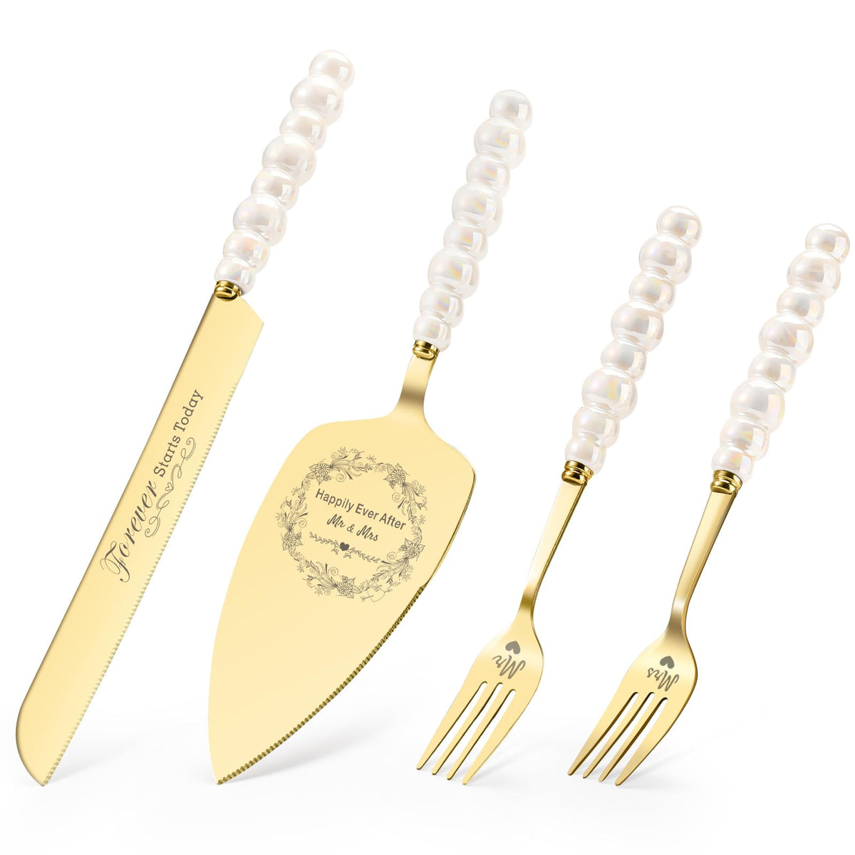 BEKESIN wedding cake knife with gold ceramic pearl handle for precise, elegant slicing