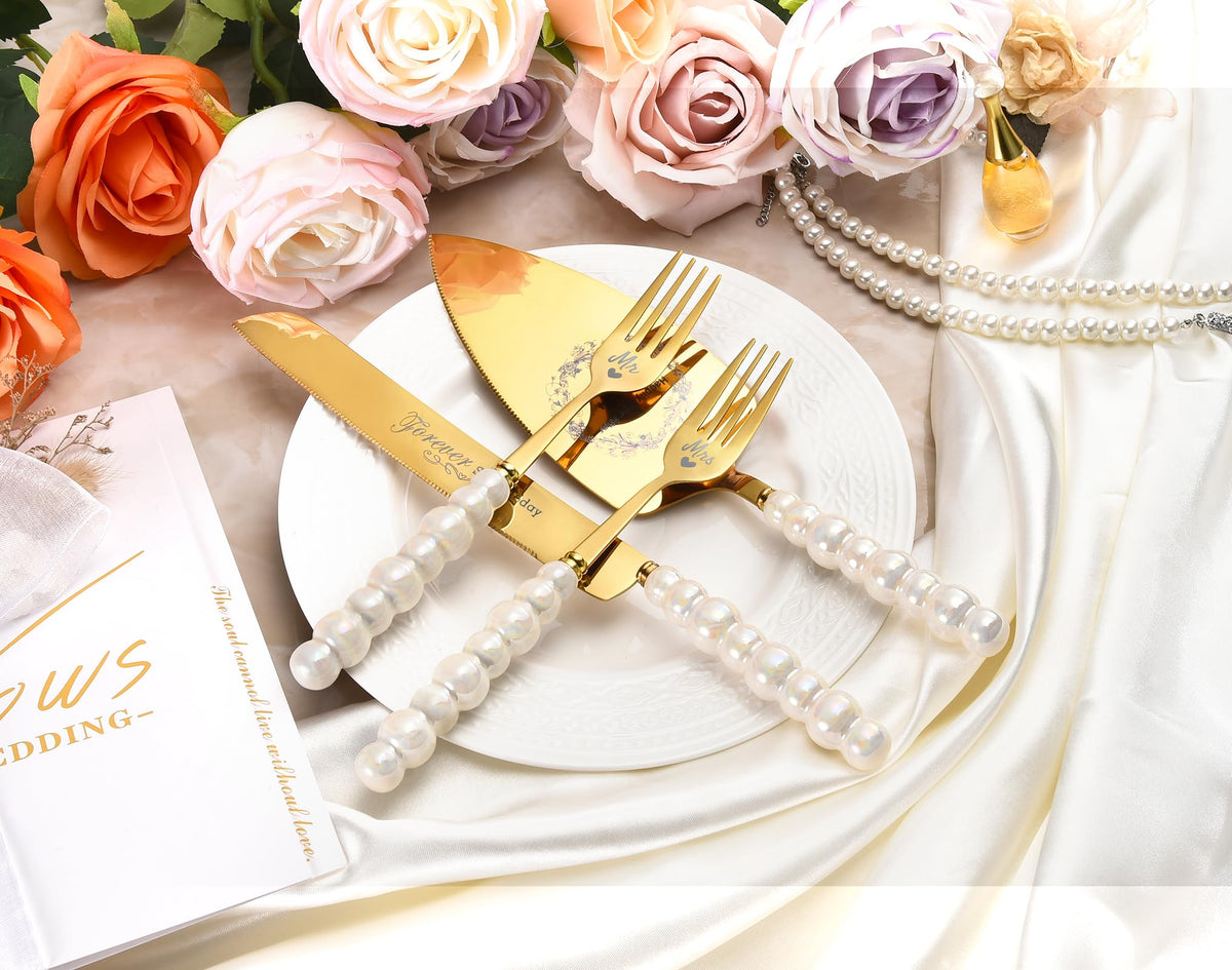 BEKESIN wedding cake server with matching gold ceramic pearl handle for clean presentation
