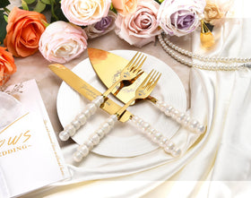 BEKESIN wedding cake server with matching gold ceramic pearl handle for clean presentation