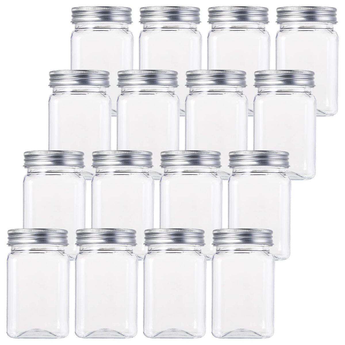 Bekith 16 pack clear jars with silver lids for organized pantry storage