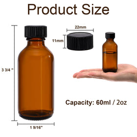 Bekith amber bottle dimensions closeup highlighting compact size for easy packing.