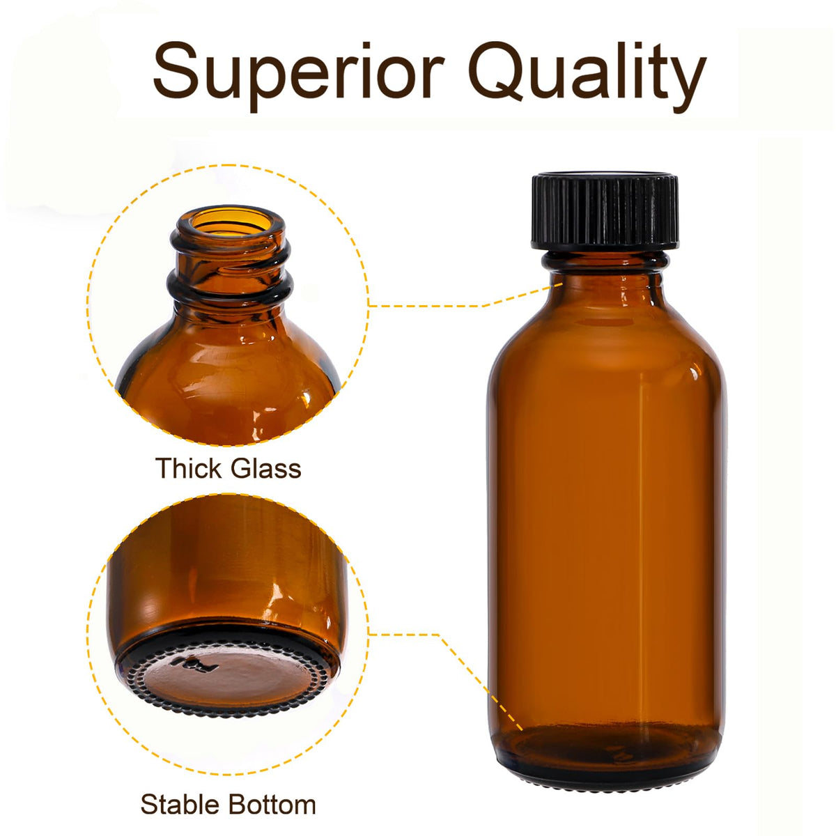 Bekith amber bottle closeup illustrating UV protection for light-sensitive liquids.