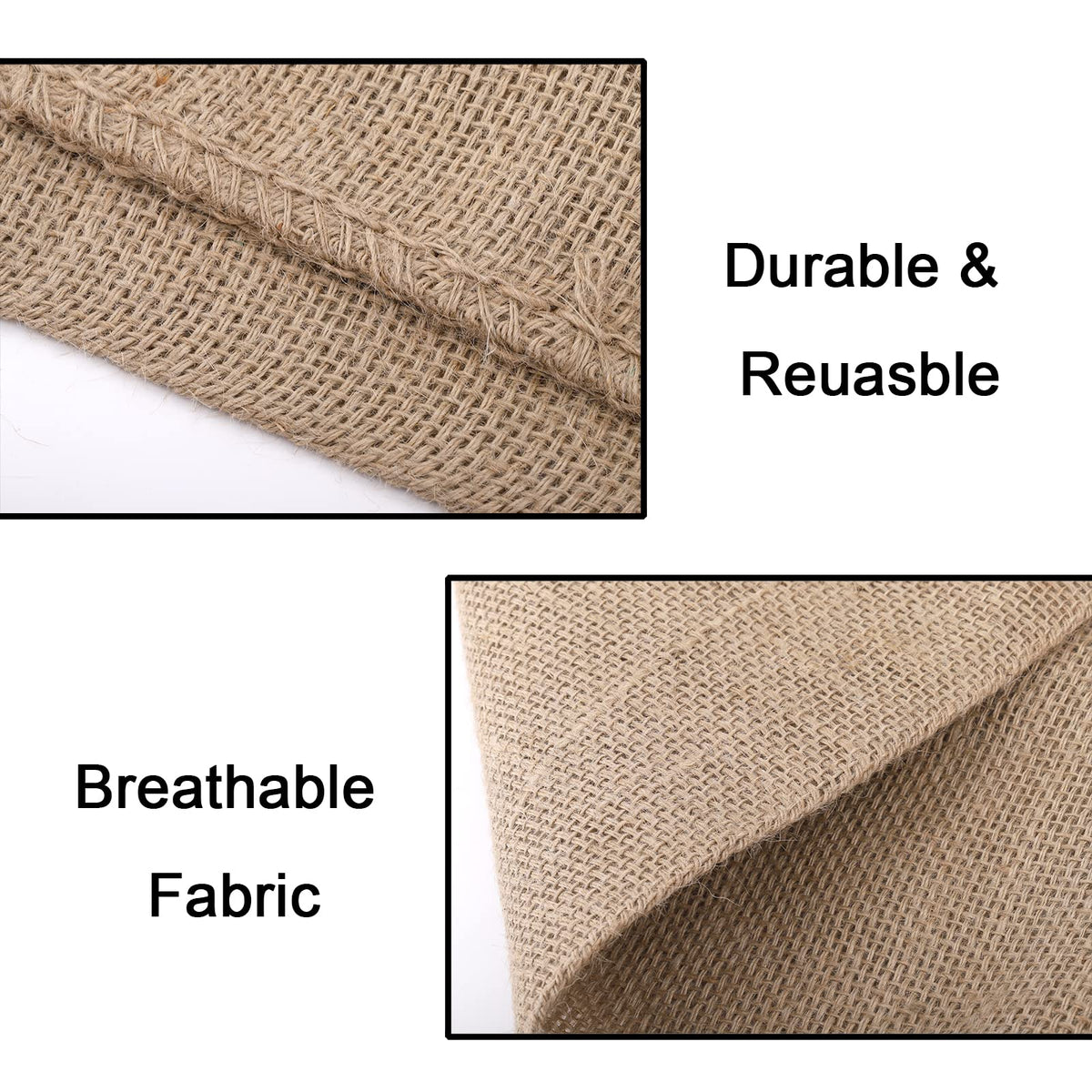 Bekith burlap sacks with reinforced stitching suitable for repeated use.
