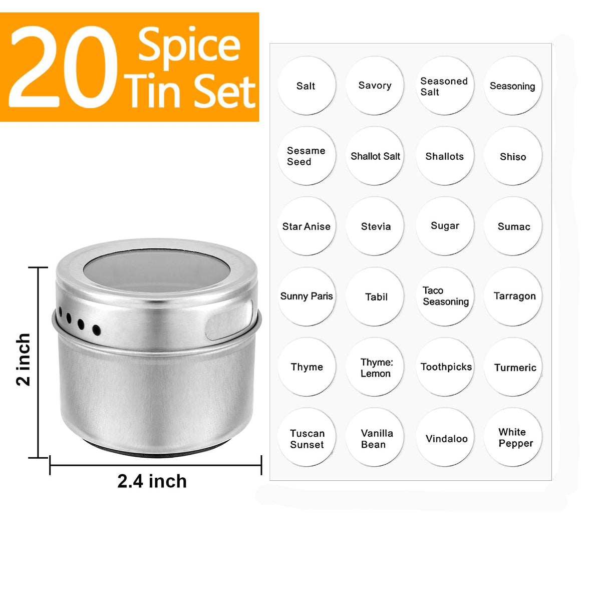 Bekith spice tins with clear top lid for quick content identification