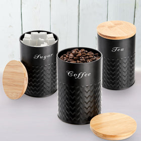 Bekith canisters keep coffee, tea, and sugar neatly organized on your counter.
