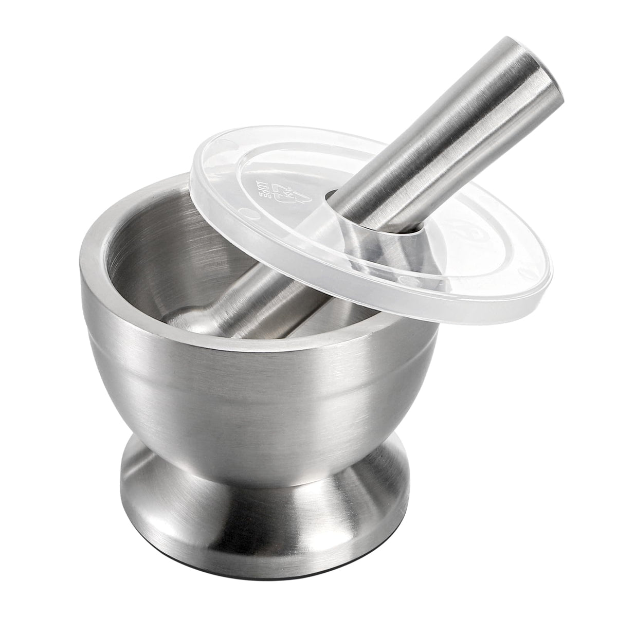 Bekith mortar and pestle with brushed stainless bowl for durable herb grinding.