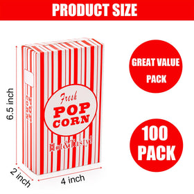 Bekith 4oz popcorn box with 4x2x6.5 inch dimensions, ideal for individual servings.