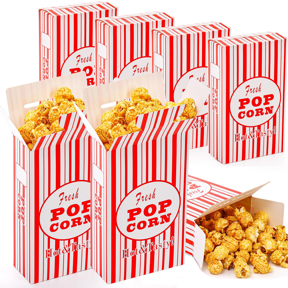 Bekith 100-pack popcorn boxes close-top design, ready for movie night serving.