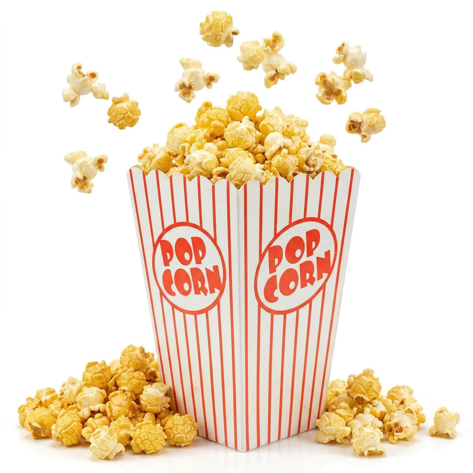 Bekith striped red and white popcorn box, 100-pack, ideal for movie-night snacks.