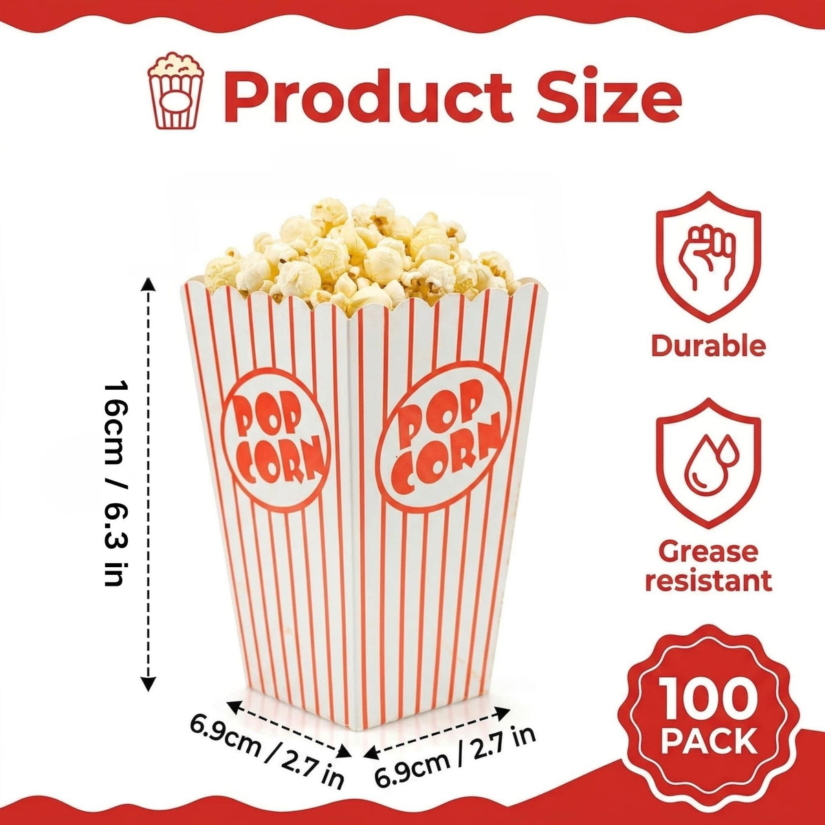 Bekith popcorn box open-top design for easy filling during gatherings.