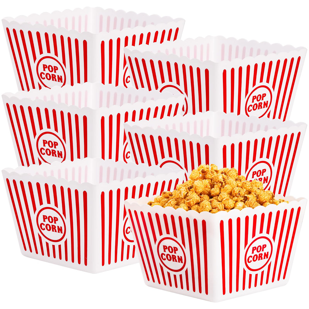 Bekith large 6-pack popcorn buckets for sharing during movie night.