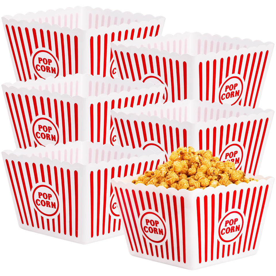 Bekith large 6-pack popcorn buckets for sharing during movie night.