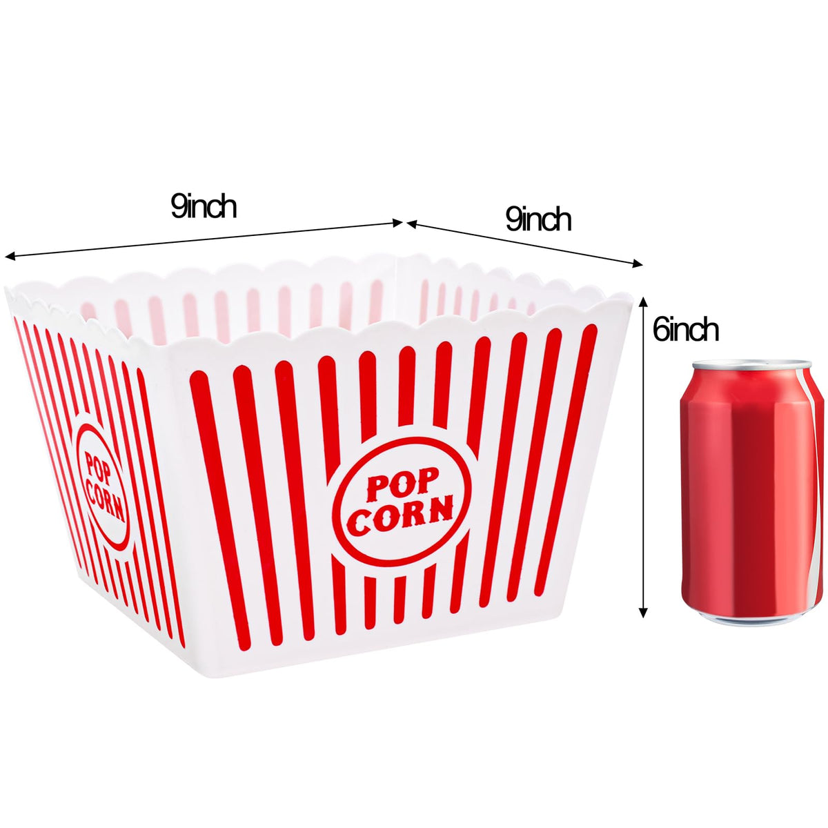 Bekith red white striped popcorn bucket adds retro carnival vibe.