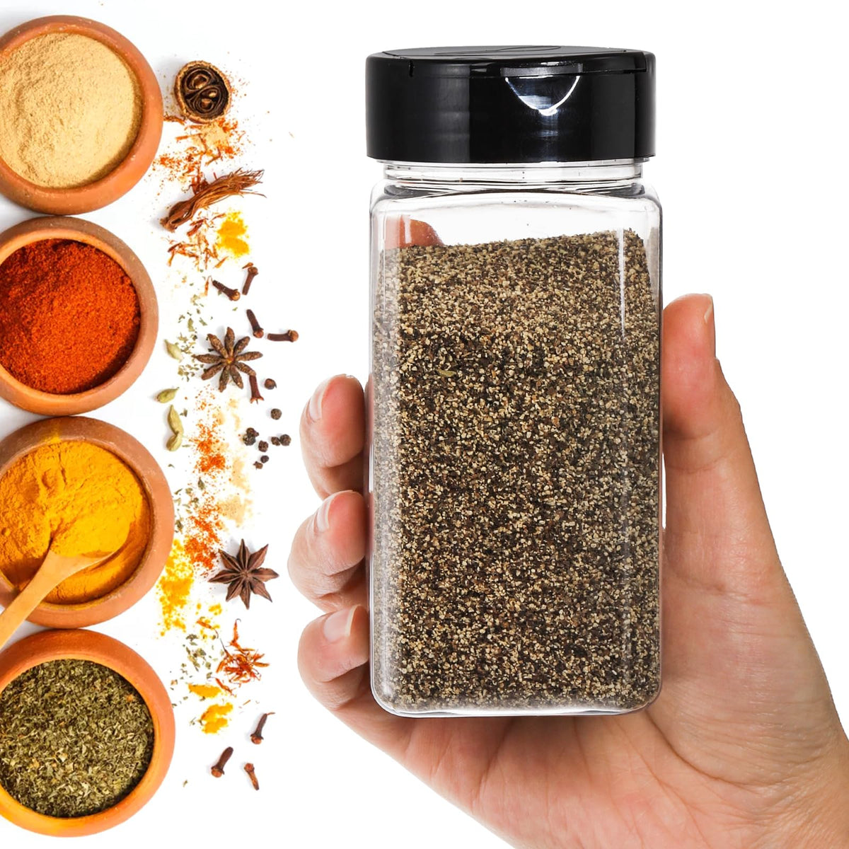 Bekith clear jars simplify ingredient identification during meal preparation in the kitchen.