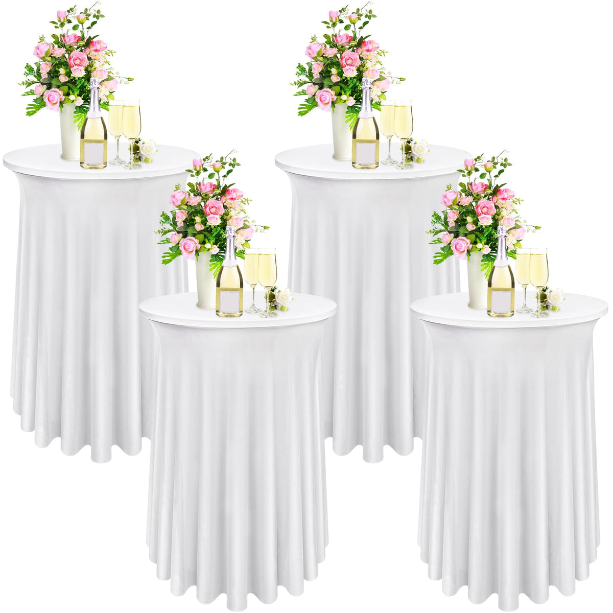 Bekith round spandex tablecloth 32x43 white on a party table for easy cleanup