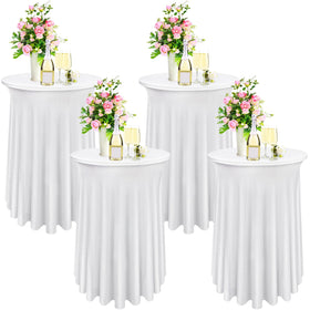 Bekith round spandex tablecloth 32x43 white on a party table for easy cleanup