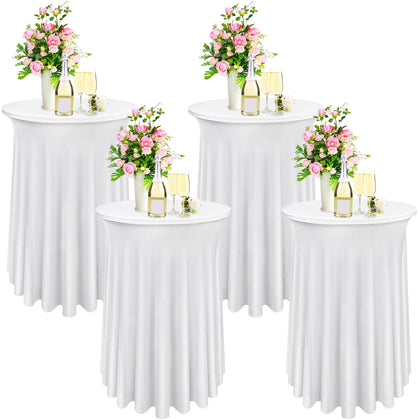 Bekith round spandex tablecloth 32x43 white on a party table for easy cleanup