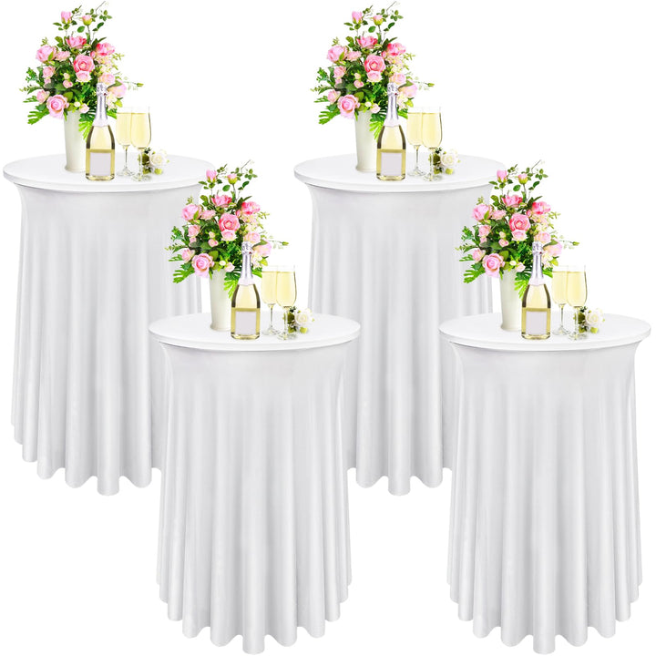 Bekith round spandex tablecloth 32x43 white on a party table for easy cleanup