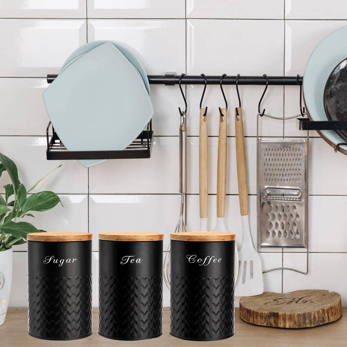 Bekith rustic black metal look complements modern and country-style kitchens.