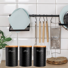 Bekith rustic black metal look complements modern and country-style kitchens.