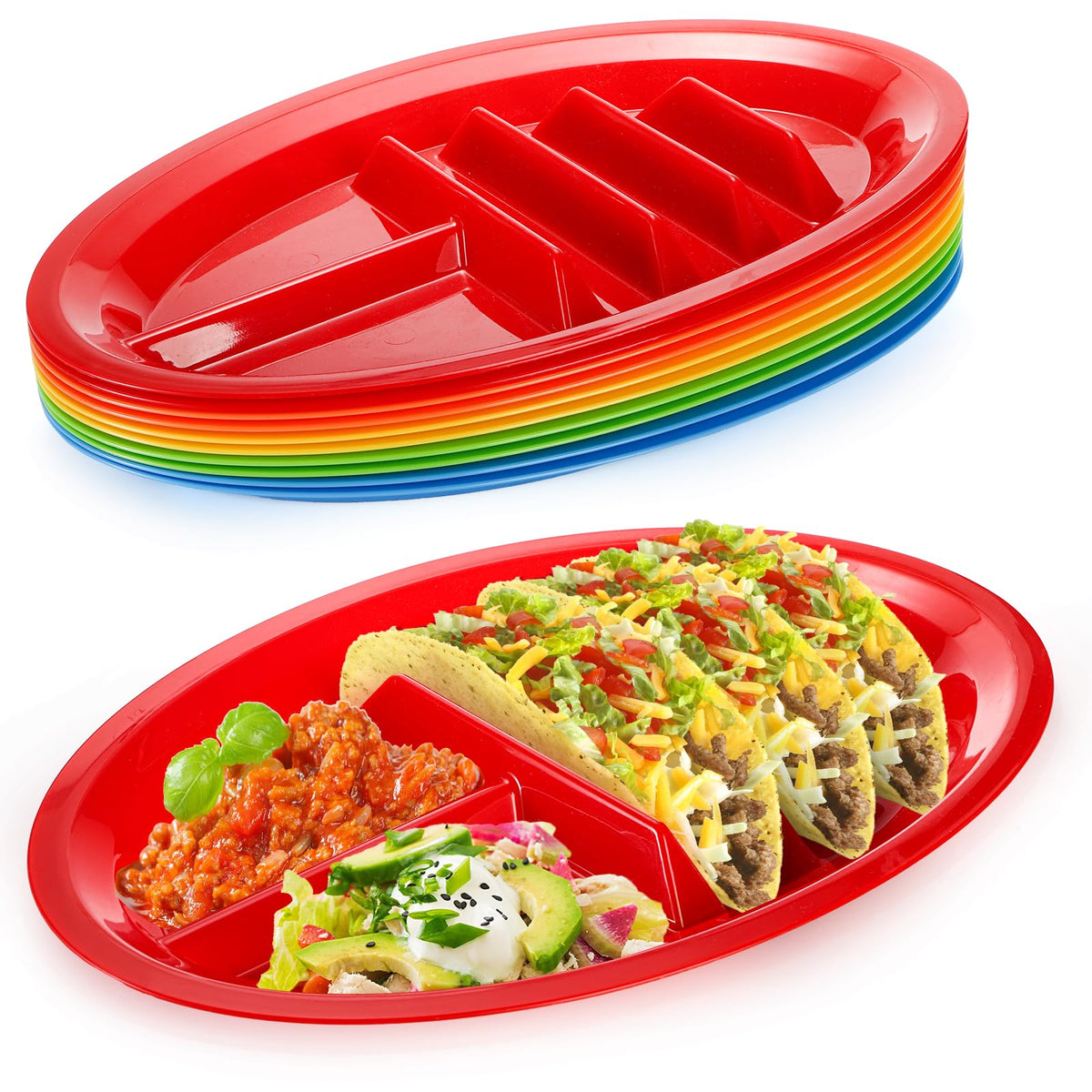 Bekith taco plate with three tacos for organized serving.