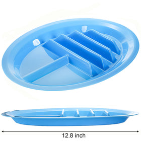 Bekith taco plate showing dipping areas for sauces and sides.