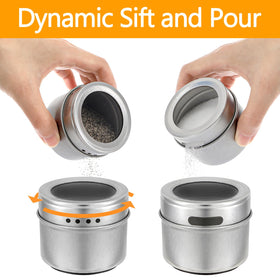 Bekith twist top lids on spice tins for controlled sprinkling