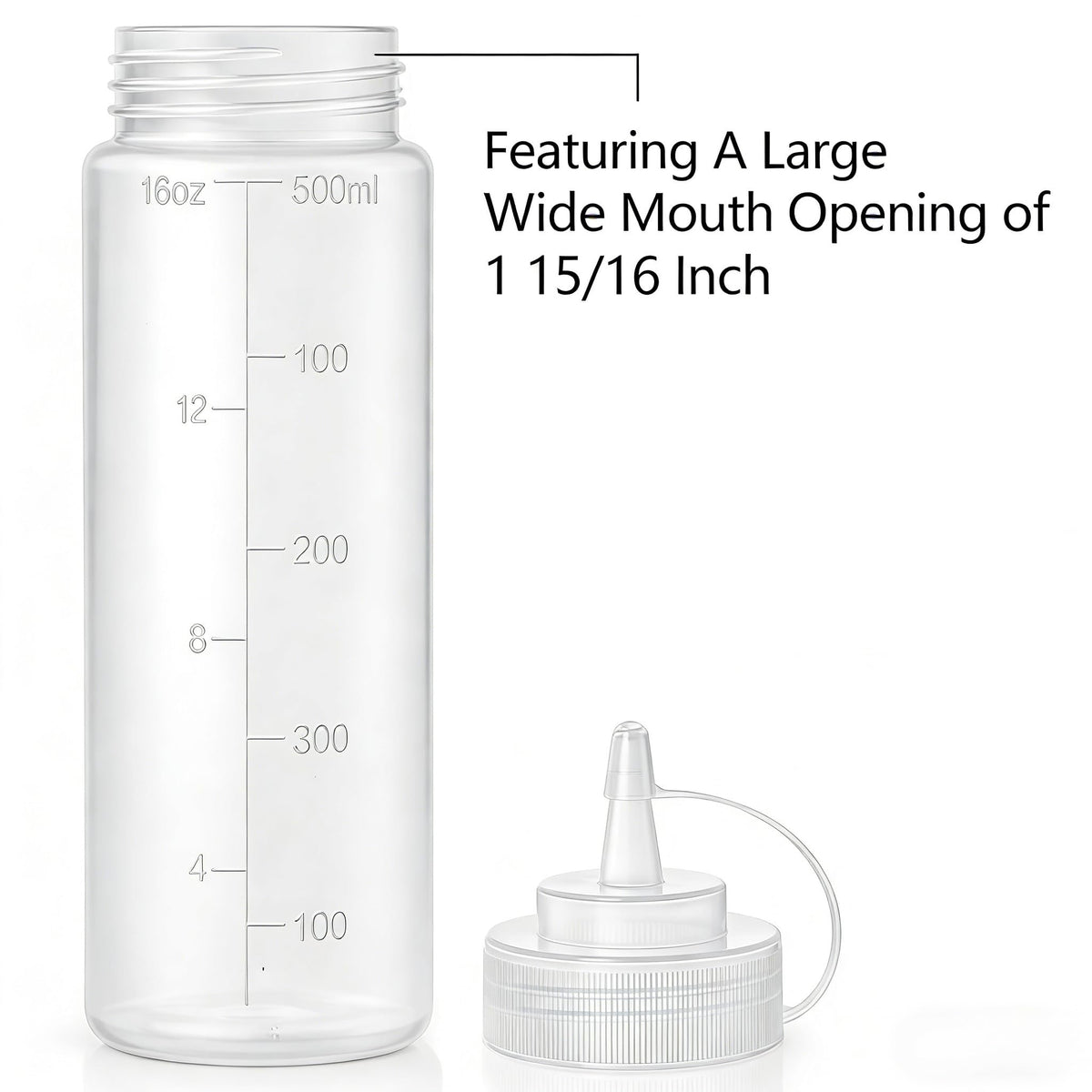 Bekith wide-mouth opening enables quick filling for sauces, oils, and syrups
