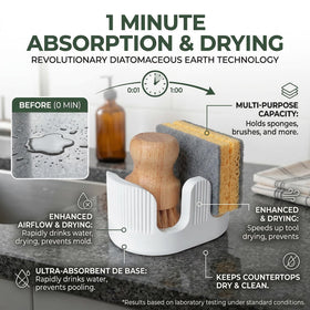 BekPooQ compact diatomite tray fits small kitchens while saving counter space.