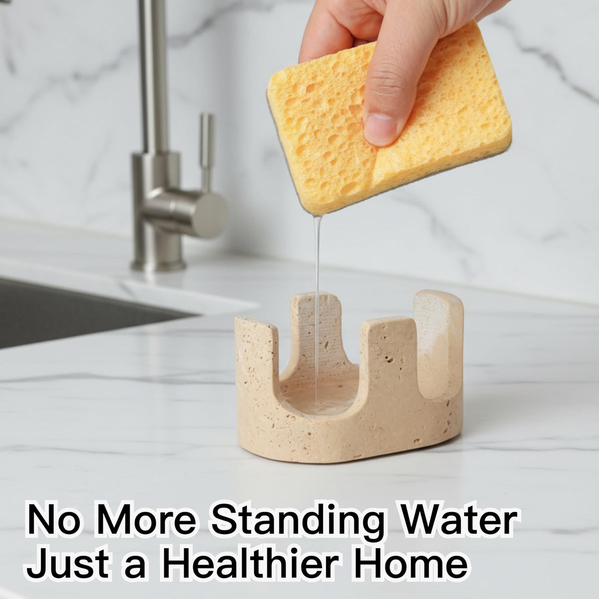 BekPooQ dual-slot design maintains separate sponges for cleaner counters
