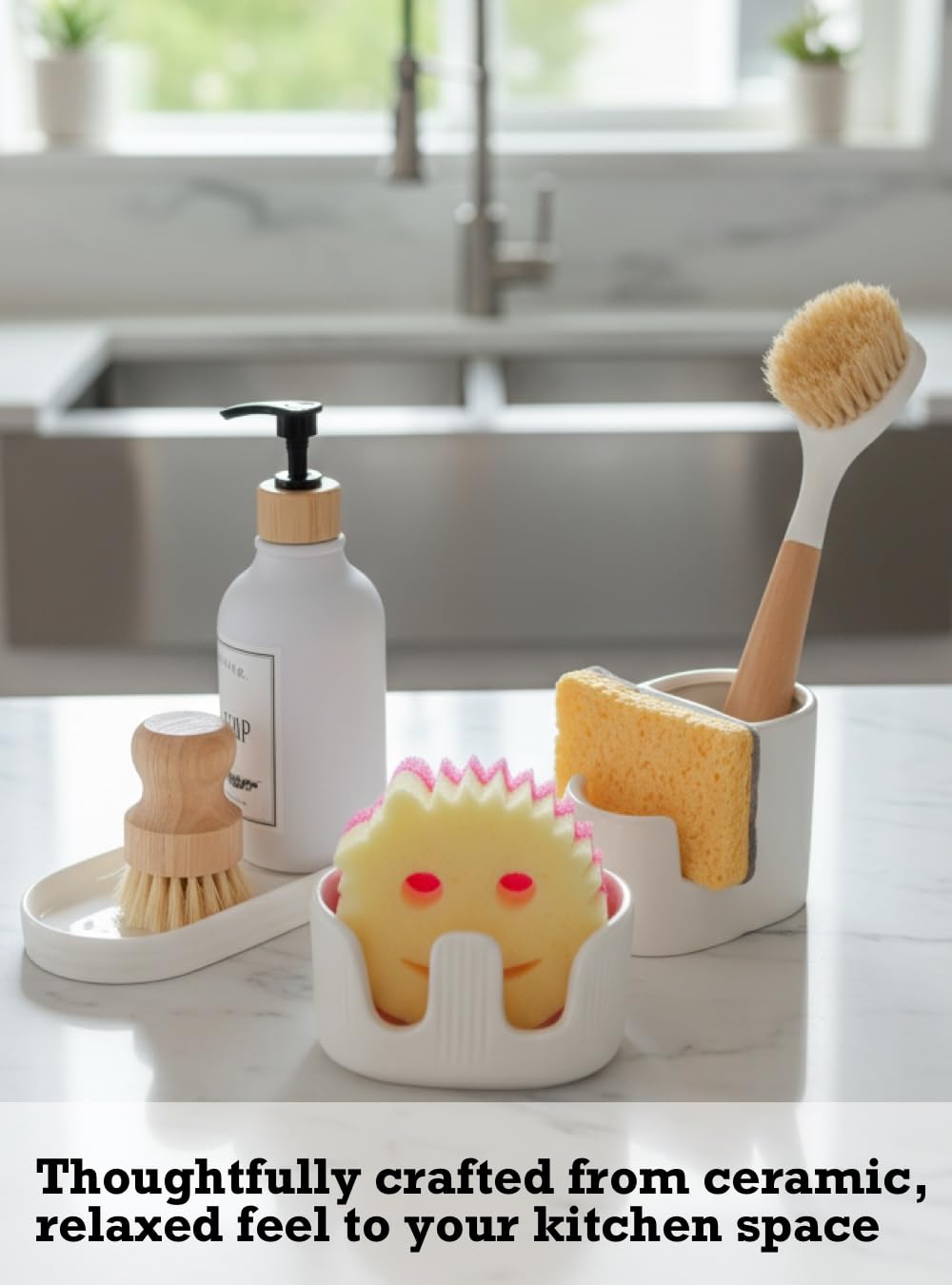 BekPooQ two-slot holder helps keep sponges and tools within reach.