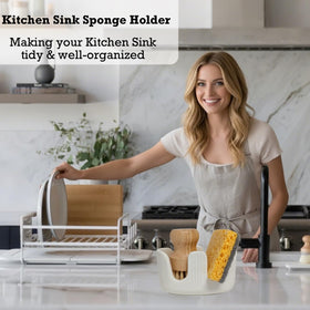 BekPooQ sponge holder with raised edges catches drips for a cleaner counter.