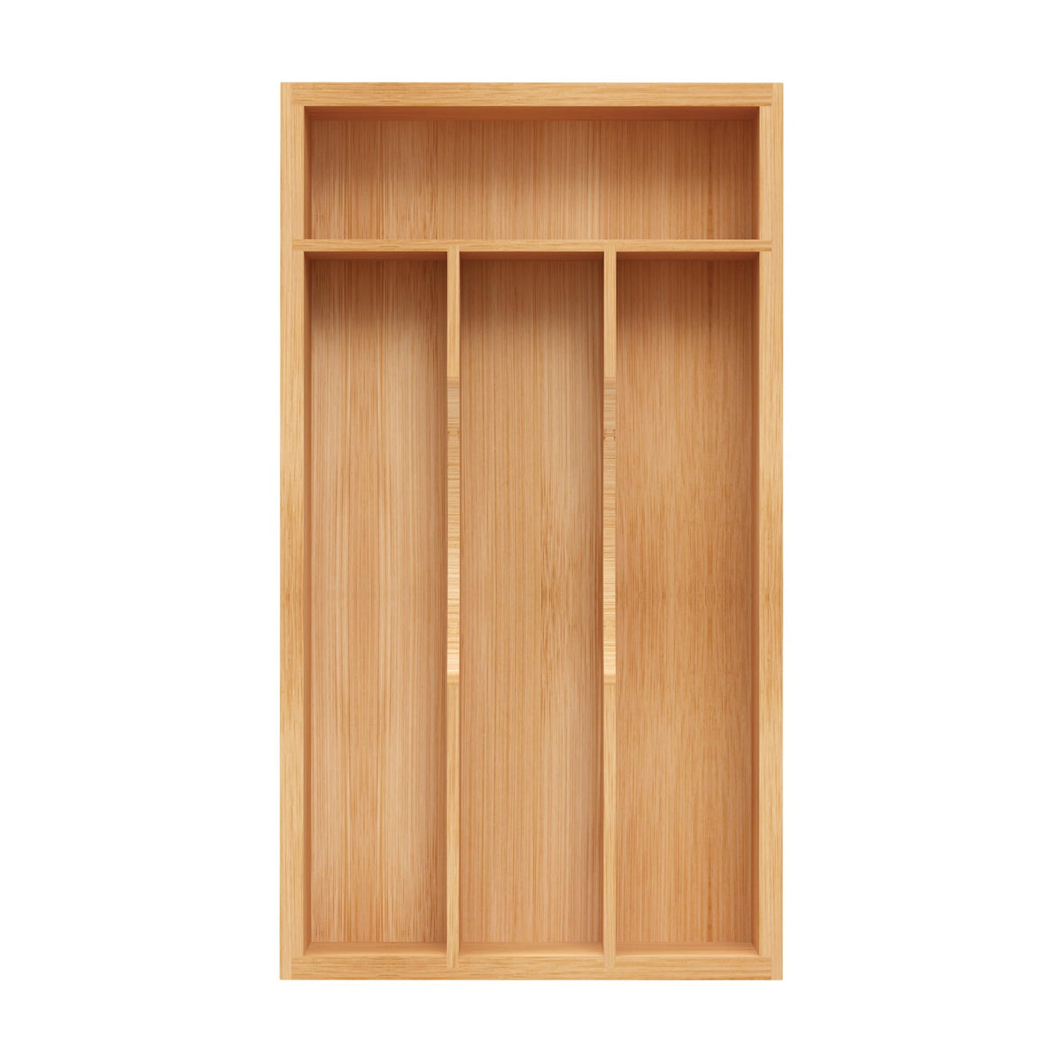 BEKVEM bamboo silverware organizer top view keeps utensils neatly aligned in a slim drawer