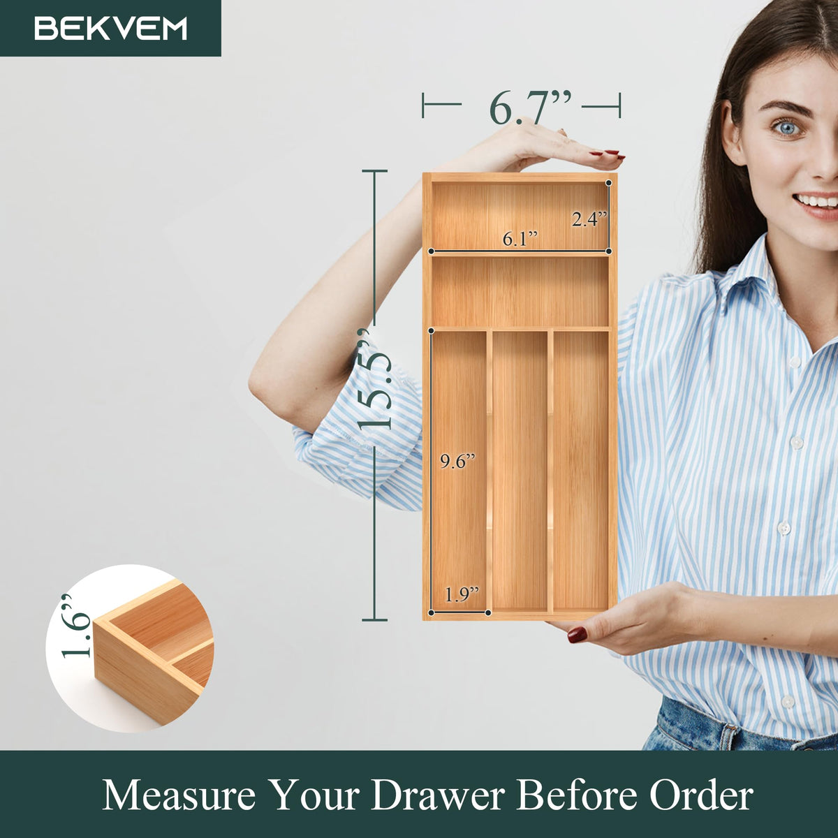 BEKVEM grooved drawer dividers keep utensils aligned and organized.