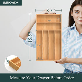 BEKVEM bamboo kitchen drawer organizer with compact sections for neat cutlery storage