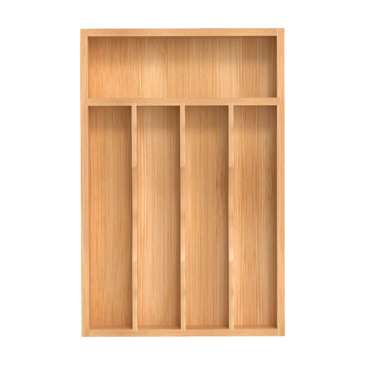 BEKVEM bamboo silverware organizer in a drawer with grooved dividers for neat storage
