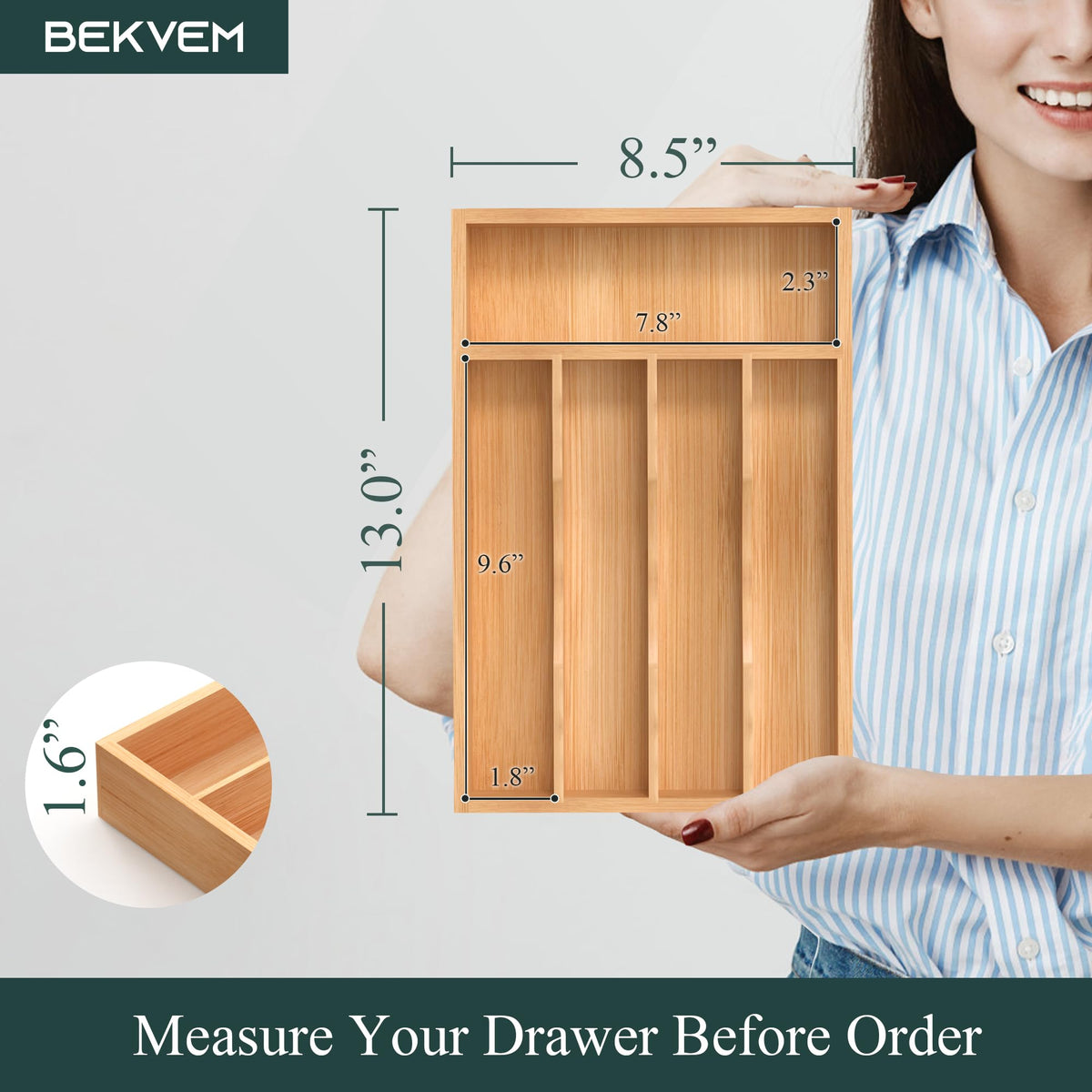 BEKVEM utensil tray with grooved dividers keeps kitchen utensils organized