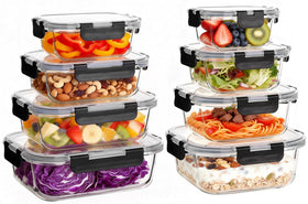 Belgol 8-pack glass containers with lids for meal prep and leftovers.