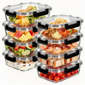 Belgol 8-piece 36oz glass meal prep containers with airtight lid for freshness.