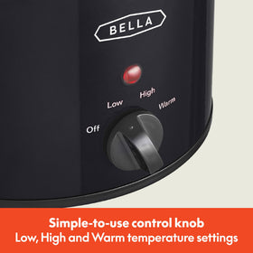 BELLA 1.5 Qt slow cooker with three settings for versatile meals