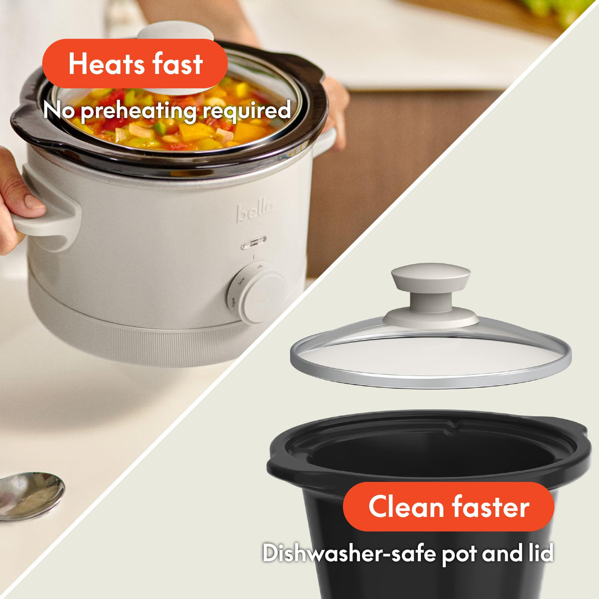 Bella 1.5Qt slow cooker cord wrap, keeps countertop tidy during cooking