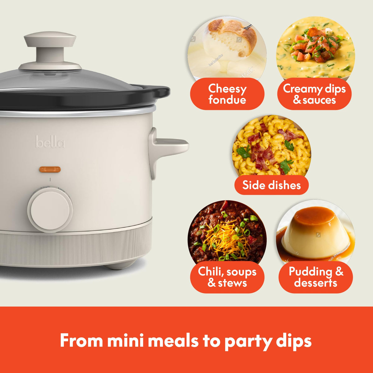 Bella 1.5Qt slow cooker dishwasher-safe stoneware pot for quick cleanup