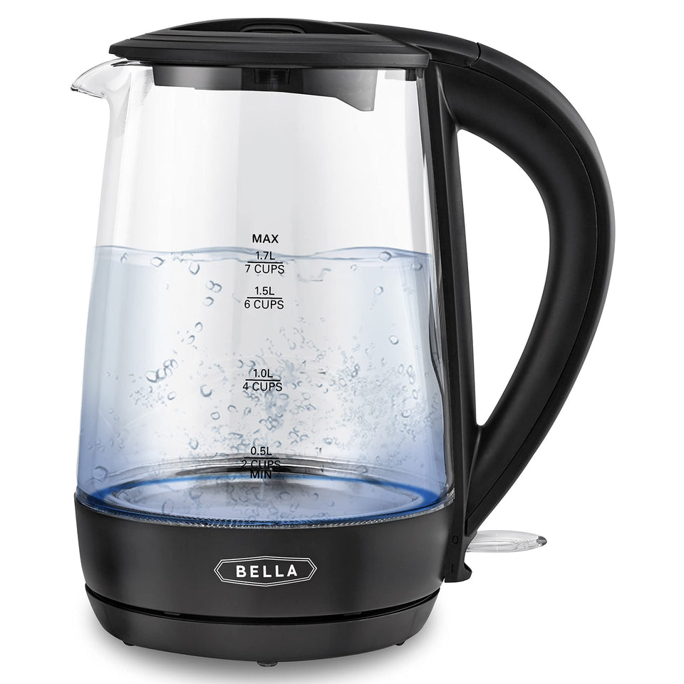 BELLA 1.7L glass kettle boiling water with clear bubbling action